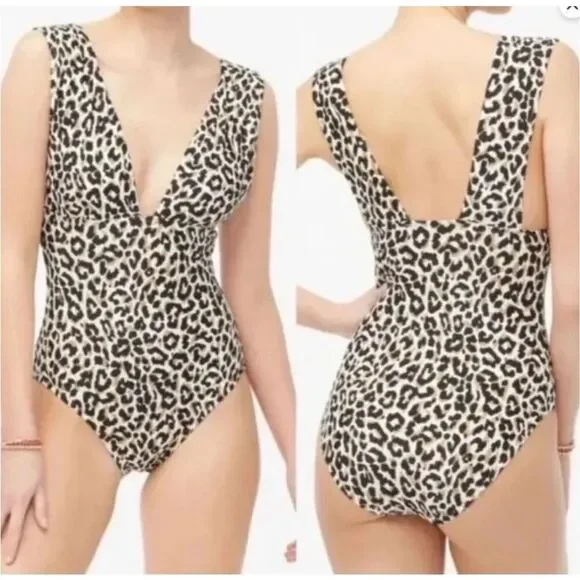 J. Crew Black White Animal Print Plunge One Piece Swimsuit Size XL - Picture 7 of 7
